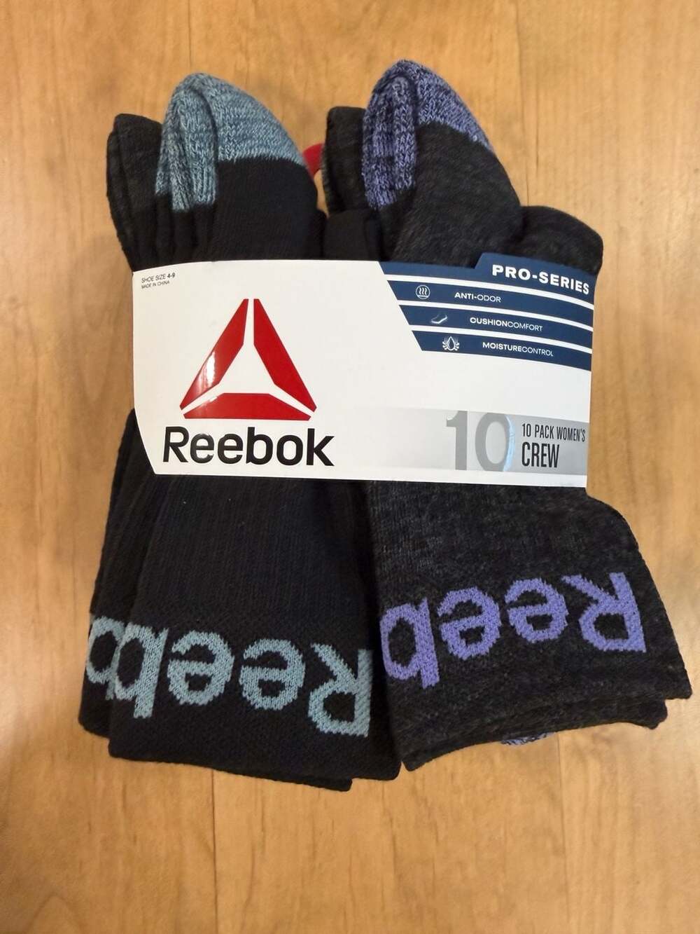 Reebok Pro Series Crew Socks Size 4-9 10-Pack Black New